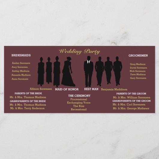 Programme BRIDE & CO Burgundy Gold Polka Dot Wedding Party (Dos)