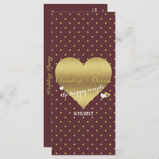 Programme BRIDE & CO Burgundy Gold Polka Dot Wedding Party (Devant / Derrière)