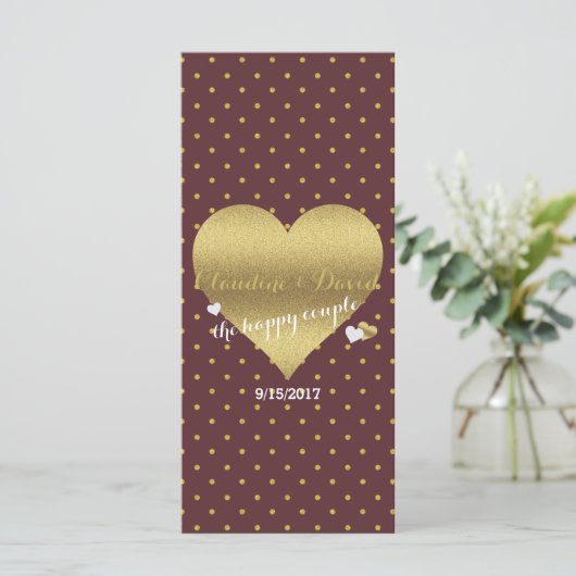 Programme BRIDE & CO Burgundy Gold Polka Dot Wedding Party (Debout devant)