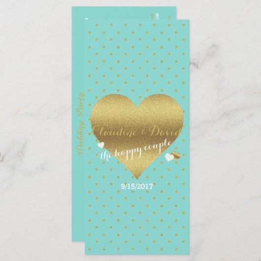 Programme BRIDE Co Gold Turquoise Blue Polka Dot Mariage cér (Devant / Derrière)