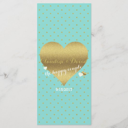 Programme BRIDE Co Gold Turquoise Blue Polka Dot Mariage cér (Devant)