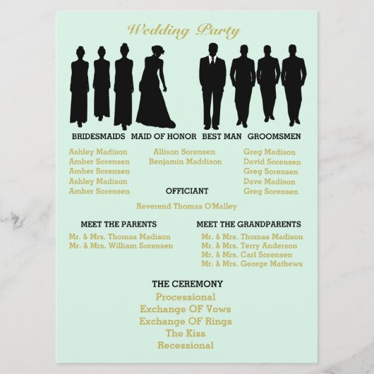 Programme BRIDE CO Mint Gold Polka Dot Soirée de mariage élé (Dos)