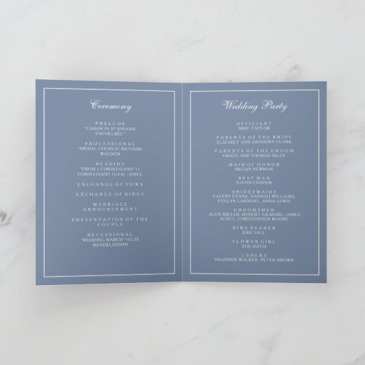 Programme Brochure de mariage florale Dusty Blue élégant (Intérieur)