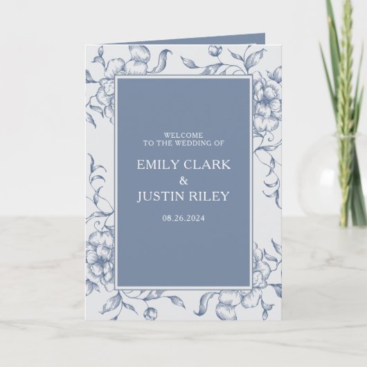 Programme Brochure de mariage florale Dusty Blue élégant (Devant)