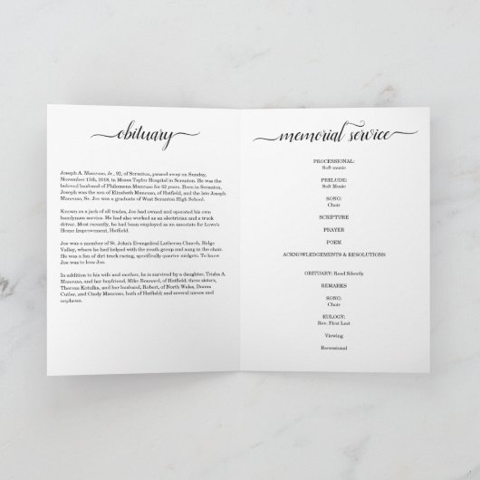 Programme Brochure funèbre de programme/cérémonie (Intérieur)