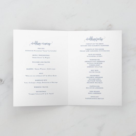 Programme Brochure Mariage de script de calligraphie bleue (Intérieur)