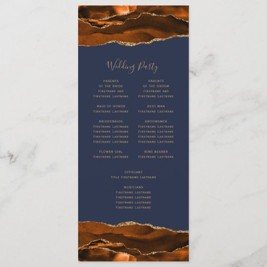Programme Brûlé Orange Gold Agate Marine Mariage bleu (Dos)