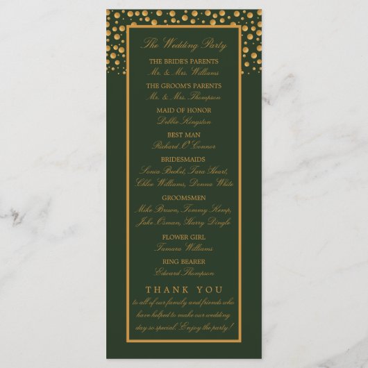 Programme Bulles Champagne d'or - Vert & Or - Mariage (Dos)