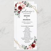 Programme Burgundy Blush Floral moderne Mariage géométrique (Devant / Derrière)