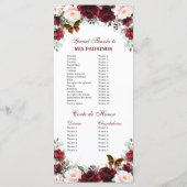 Programme Burgundy Blush Floral QUINCEAÑERA Ordre des événem (Dos)