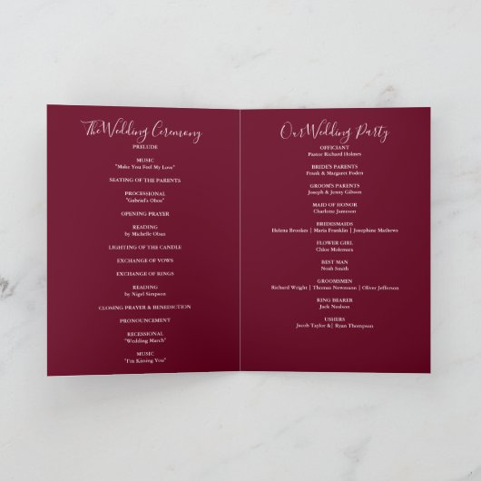 Programme Burgundy Elegant Mariage de script de signature (Intérieur)