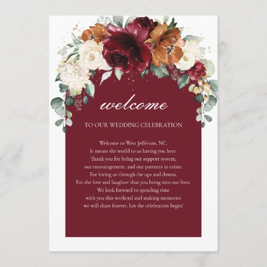 Programme Burgundy Ivory Rust Floral Wedding Order of Event  (Dos)