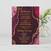 Programme Burgundy Red and Gold Agate Wedding Program (Debout devant)