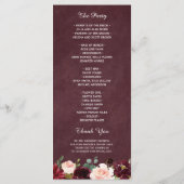 Programme Burgundy Rouge Blush Floral Mariage (Dos)