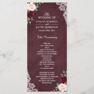 Programme Burgundy Rouge Blush Floral Mariage