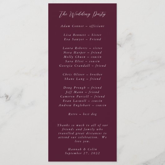 Programme Burgundy Silver Grey Rose Botanique (Dos)