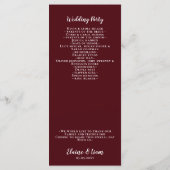Programme Burgundy Simple Calligraphie Mariage moderne (Dos)