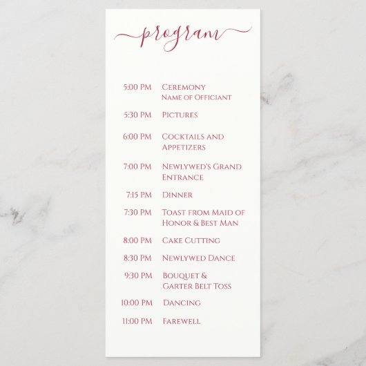 Programme Burgundy Wedding (Dos)