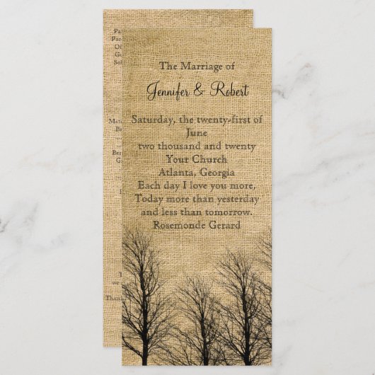 Programme Burlap et Birch Posh Wedding Program (Devant / Derrière)