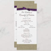 Programme Burlap et Purple Bow Wedding Program (Devant / Derrière)