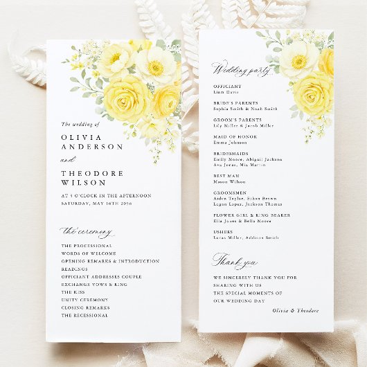 Programme Butter Yellow Ivory Floral Wedding Ceremony