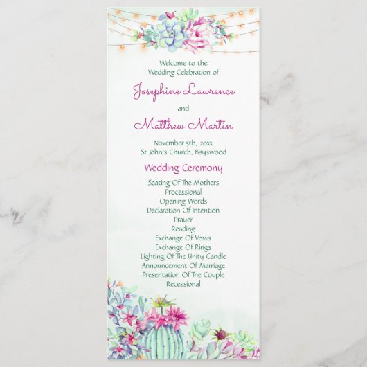 Programme Cactus Succulents Chaîne Lumières Mariage Programm (Devant)