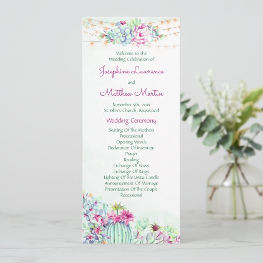 Programme Cactus Succulents Chaîne Lumières Mariage Programm (Debout devant)