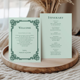 Programme Cadre de mariage vert sauge Lettre et Itinéraire