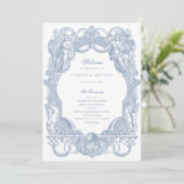 Programme Cadre Elégant Vintage Baroque Toile Bleu Mariage (Debout devant)