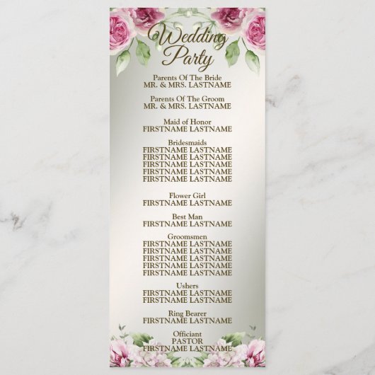 Programme Cadre floral rose aquarelle Fête Bronze brillant (Dos)