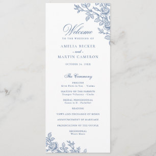 Programme Cadre Floral Vintage Élégant Mariage Bleu Nuit