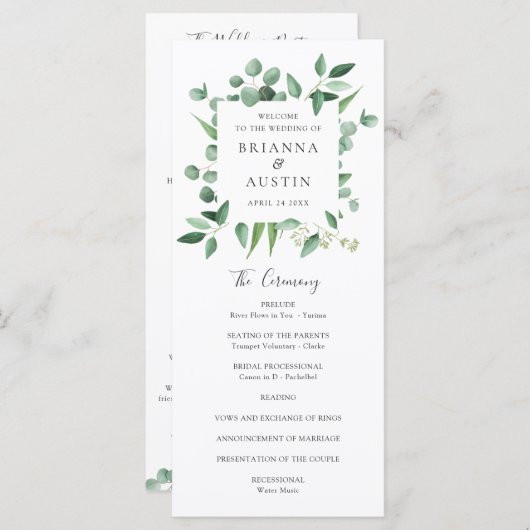 Programme Cadre vert moderne Eucalyptus Feuille Mariage (Devant / Derrière)