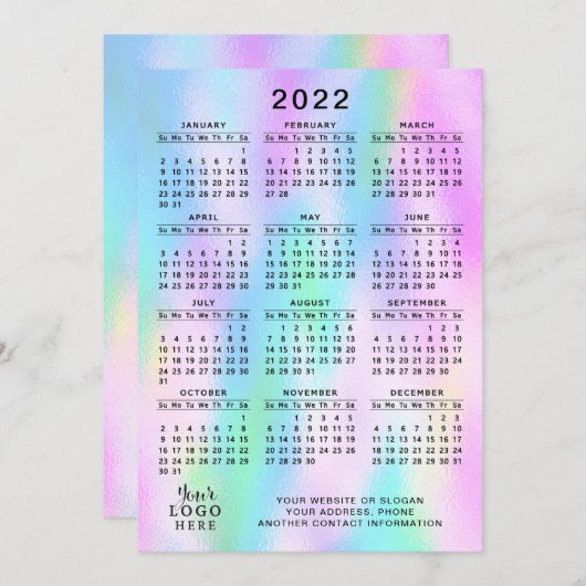 Programme Calendrier 2022 Année complète Faux Holographique (Devant / Derrière)