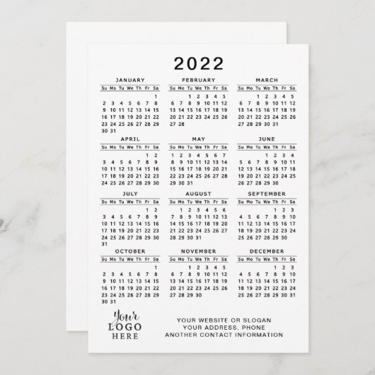 Programme Calendrier 2022 Pleine année Blanc Noir Simple Min (Devant / Derrière)