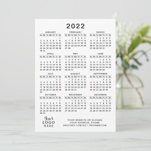 Programme Calendrier 2022 Pleine année Blanc Noir Simple Min (Debout devant)