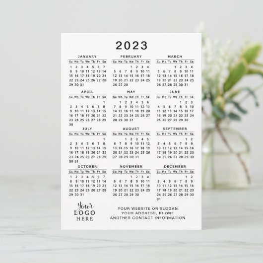 Programme Calendrier 2023 Pleine année Blanc Noir Minimal (Debout devant)