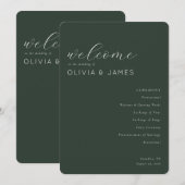 Programme Calendrier de cérémonie de mariage vert élégant (Devant / Derrière)