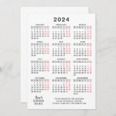 Programme Calendrier de l'année 2024 blanc noir rouge minima (Devant / Derrière)