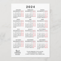 Calendrier de l'année 2024 blanc noir rouge minima