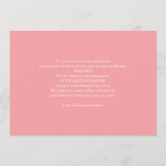 Programme Calendrier de l'itinéraire de réception du mariage (Dos)