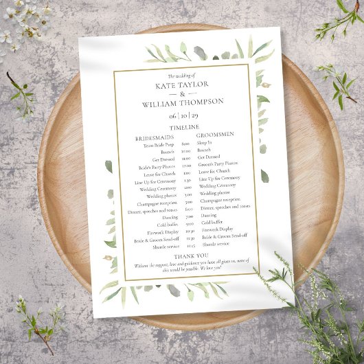 Programme Calendrier de mariage à la verdure aquarelle