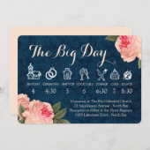 Programme Calendrier de mariage aux pivoines corail et bleu (Devant / Derrière)