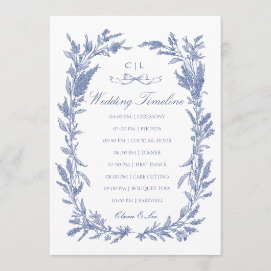 Programme Calendrier de mariage Couronne de fleurs bleues ro (Devant)