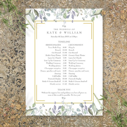 Programme Calendrier de mariage floral de verdure