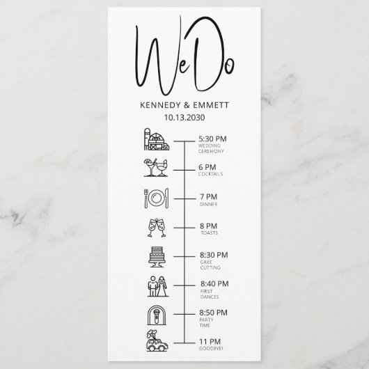Programme Calendrier de mariage plat pour jour de mariage à (Devant)