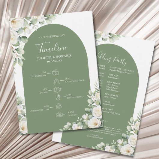 Programme Calendrier floral botanique vert de mariage Greene