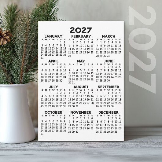 Programme Calendrier minimal 2027 - Vue annuelle Noir Blanc