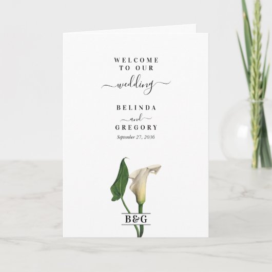 Programme Calla Lily Mariage Botanique Ordre de service (Devant)