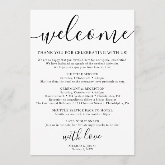 Programme calligraphie blanche mariage classique (Devant)