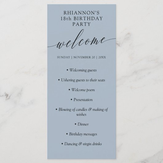 Programme Calligraphie Delicate Bleu Ash Anniversaire (Devant)